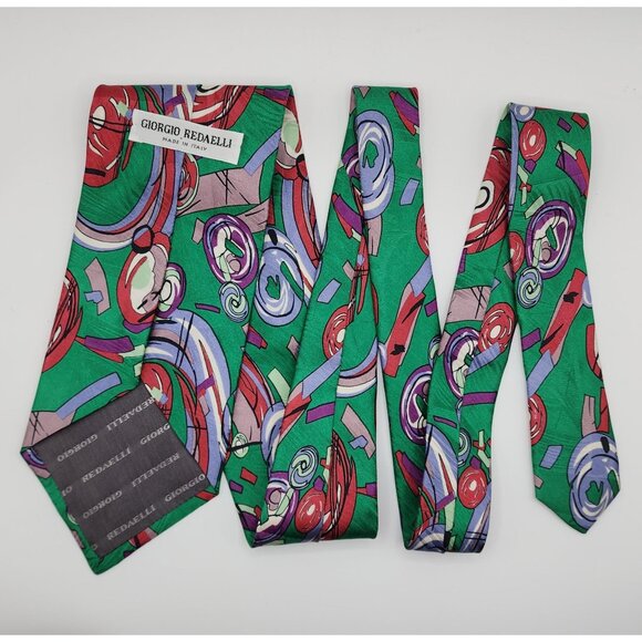 Giorgio Redaelli Necktie Tie Abstract Green Silk 4" Wide 56" Long VTG ABS1 - Picture 5 of 5